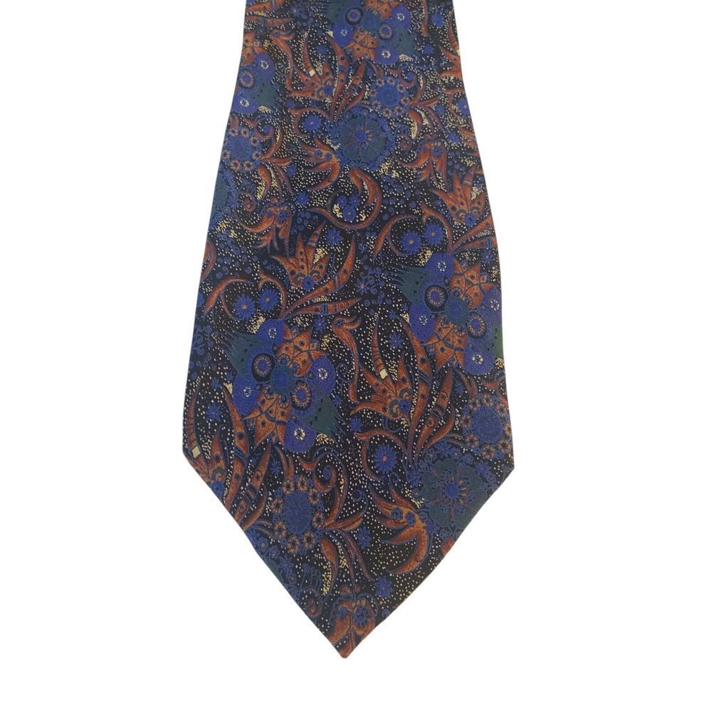 Vintage Valentino Mens Tie Necktie Designer Luxury Italian Silk Blue Green Flora